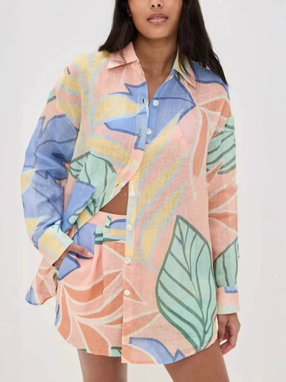 ZARA New Chic Linen Casual Loose Long Sleeve Shirt Set